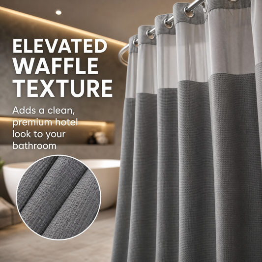 No-Drill Waffle Weave Shower Curtain - Water-Repellent Bathroom Partition with Sheer Window, Easy Install Stall Shower Liner for Modern Bathroom