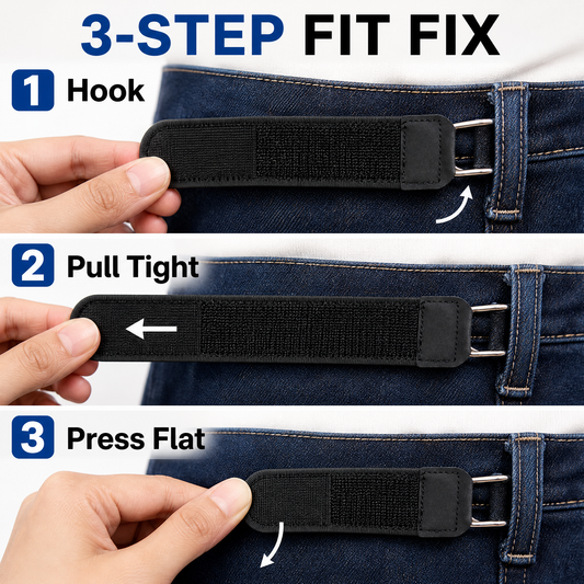 Buckle-Free Invisible Elastic Waist Belt for Jeans (Adjustable Hook & Loop)