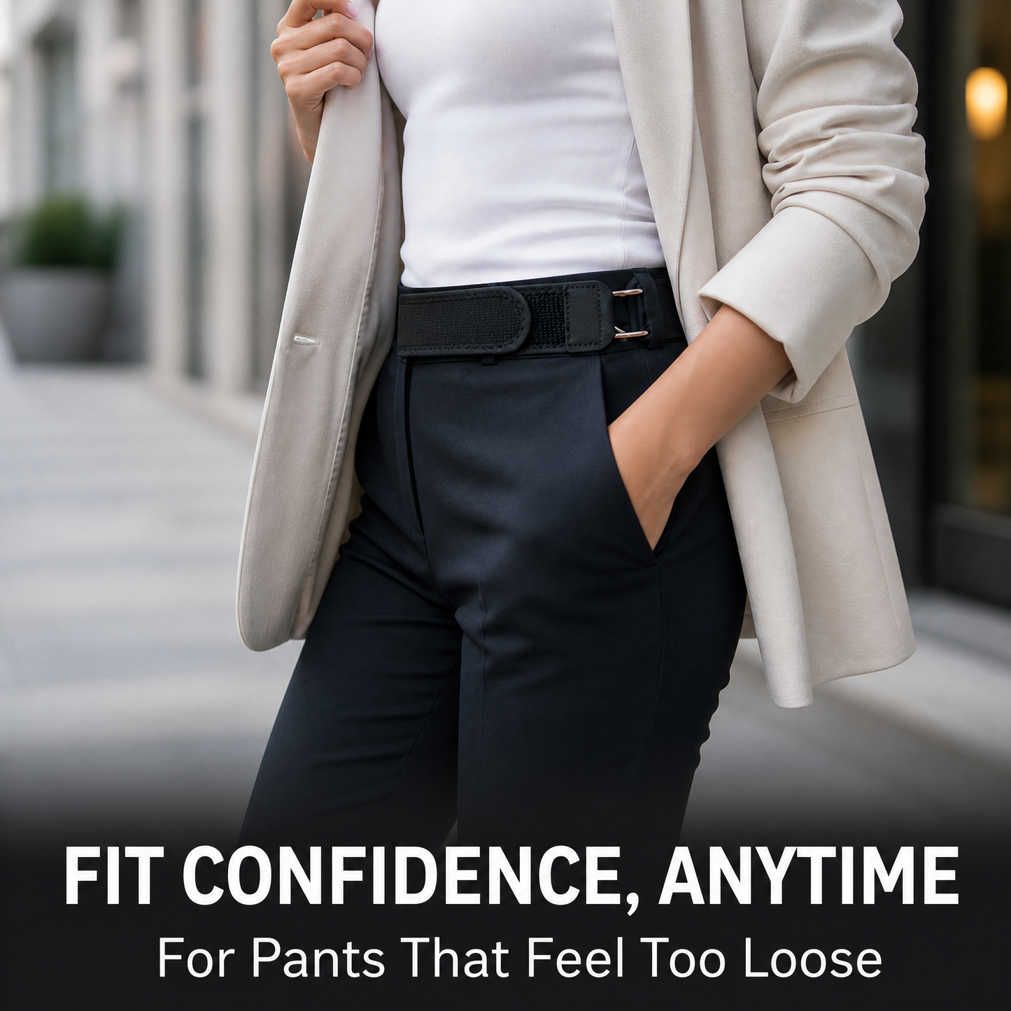 Buckle-Free Invisible Elastic Waist Belt for Jeans (Adjustable Hook & Loop)