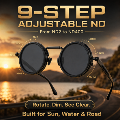 ND9 Adjustable Dimming Sunglasses, Retro Round UV400 Polarized Outdoor Glasses