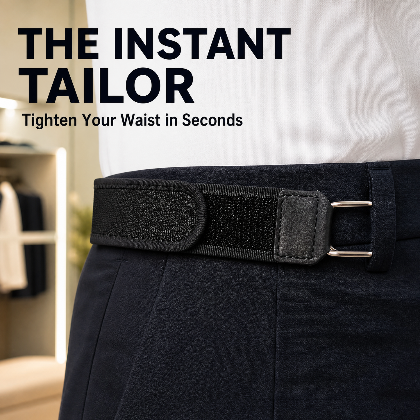 Buckle-Free Invisible Elastic Waist Belt for Jeans (Adjustable Hook & Loop)