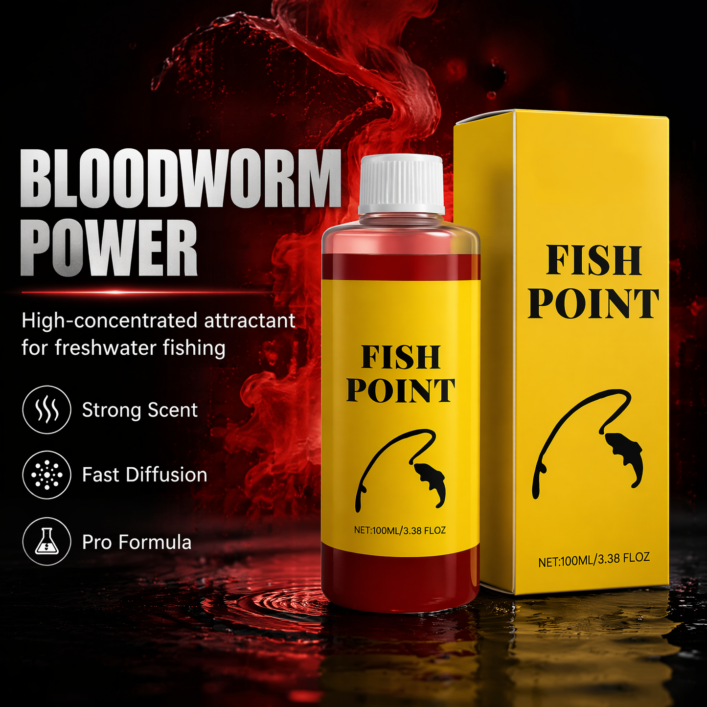 Fish Point Red Worm Fishing Scent Additive – Bait Enhancer Liquid 100ml