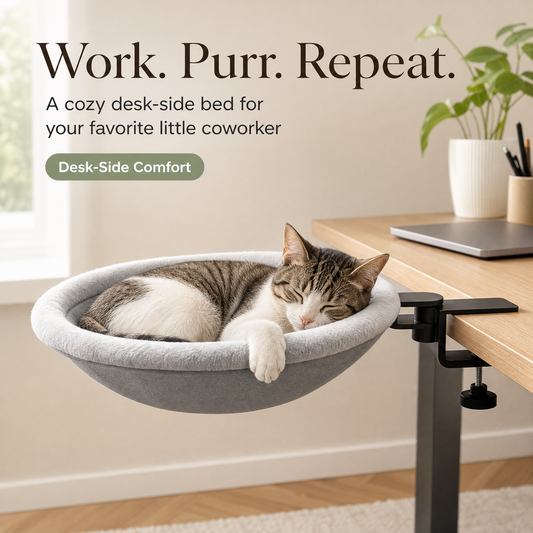 Desk-Mount Cat Hammock, Foldable Pet Bed for Home Office, Soft Faux Rabbit Fur Cat Perch with Clamp, Space-Saving Cat Furniture for Small Cats