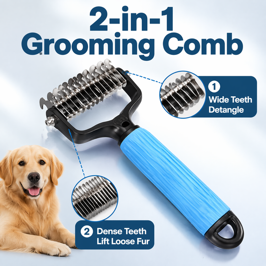 Universal Pet Detangling — Double-Sided Stainless Steel Grooming Tool for Coat Care & Shedding Removal