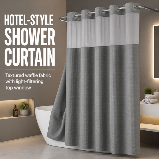 No-Drill Waffle Weave Shower Curtain - Water-Repellent Bathroom Partition with Sheer Window, Easy Install Stall Shower Liner for Modern Bathroom