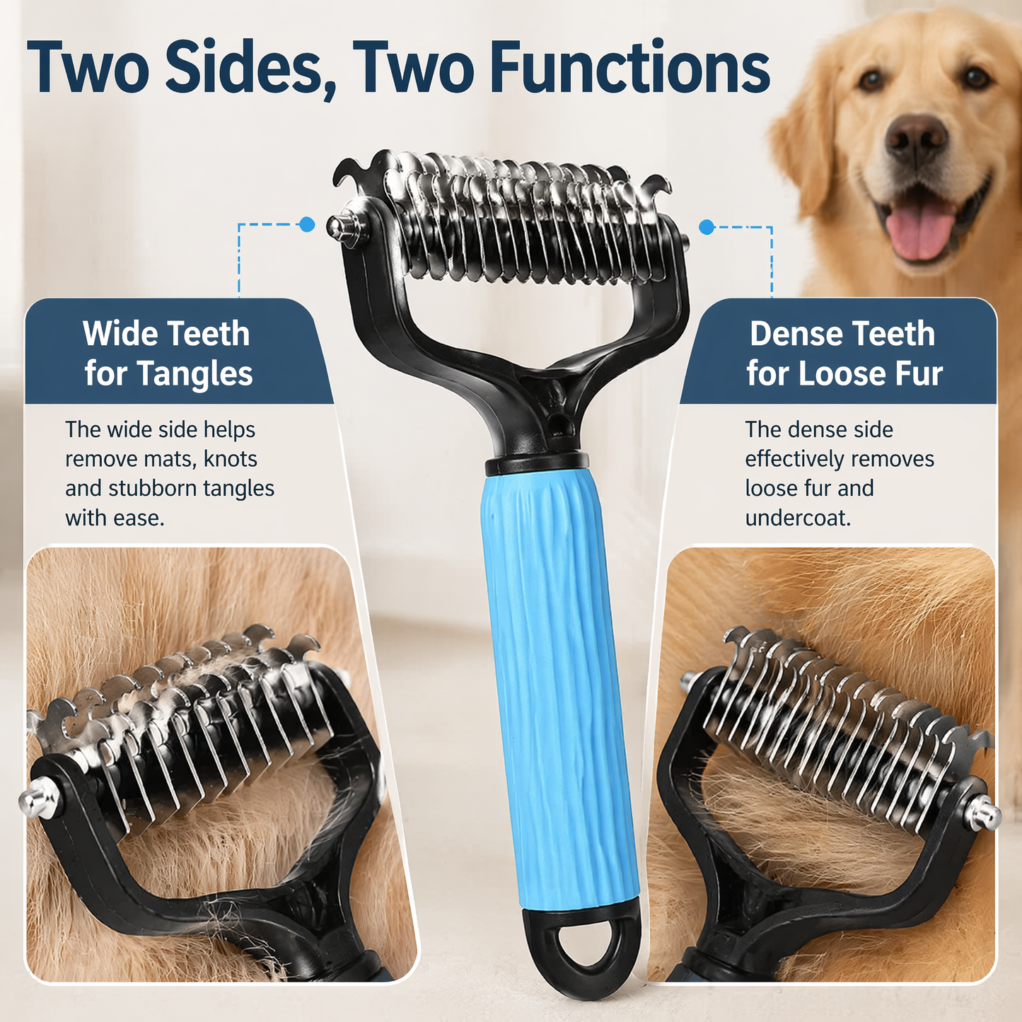 Universal Pet Detangling — Double-Sided Stainless Steel Grooming Tool for Coat Care & Shedding Removal