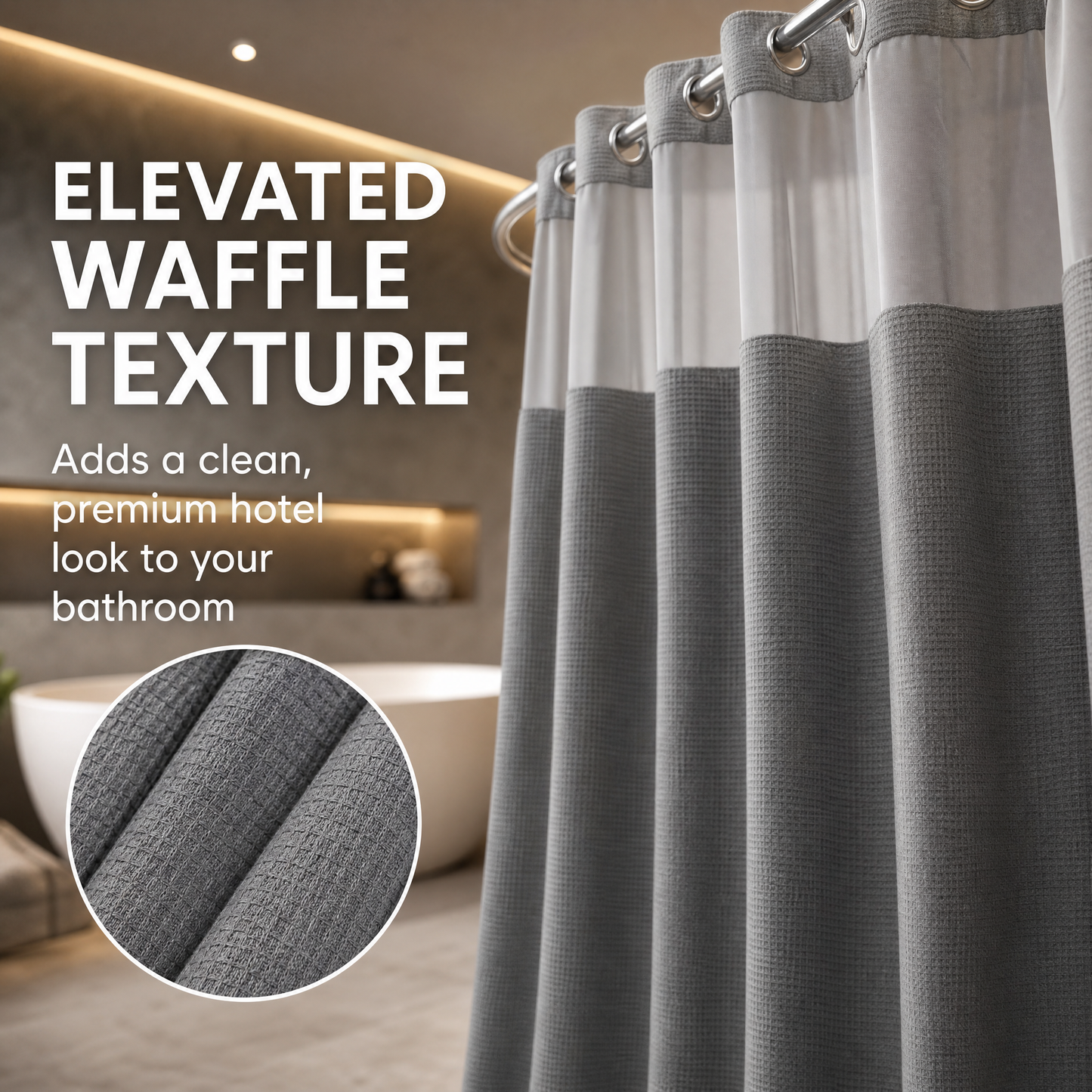 No-Drill Waffle Weave Shower Curtain - Water-Repellent Bathroom Partition with Sheer Window, Easy Install Stall Shower Liner for Modern Bathroom
