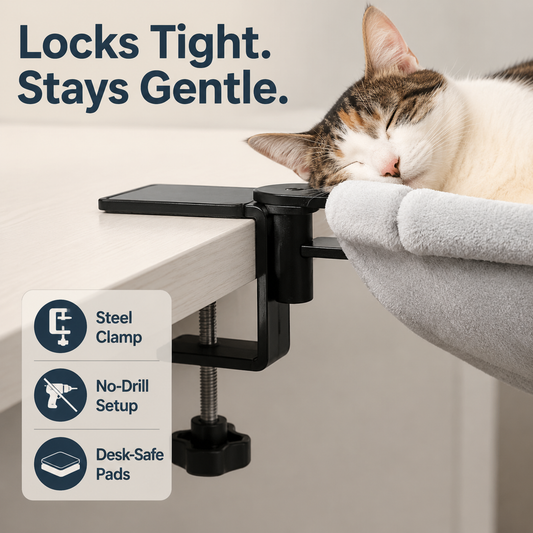 Desk-Mount Cat Hammock, Foldable Pet Bed for Home Office, Soft Faux Rabbit Fur Cat Perch with Clamp, Space-Saving Cat Furniture for Small Cats