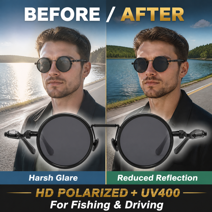 ND9 Adjustable Dimming Sunglasses, Retro Round UV400 Polarized Outdoor Glasses