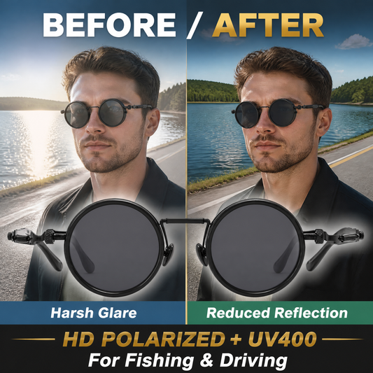 ND9 Adjustable Dimming Sunglasses, Retro Round UV400 Polarized Outdoor Glasses
