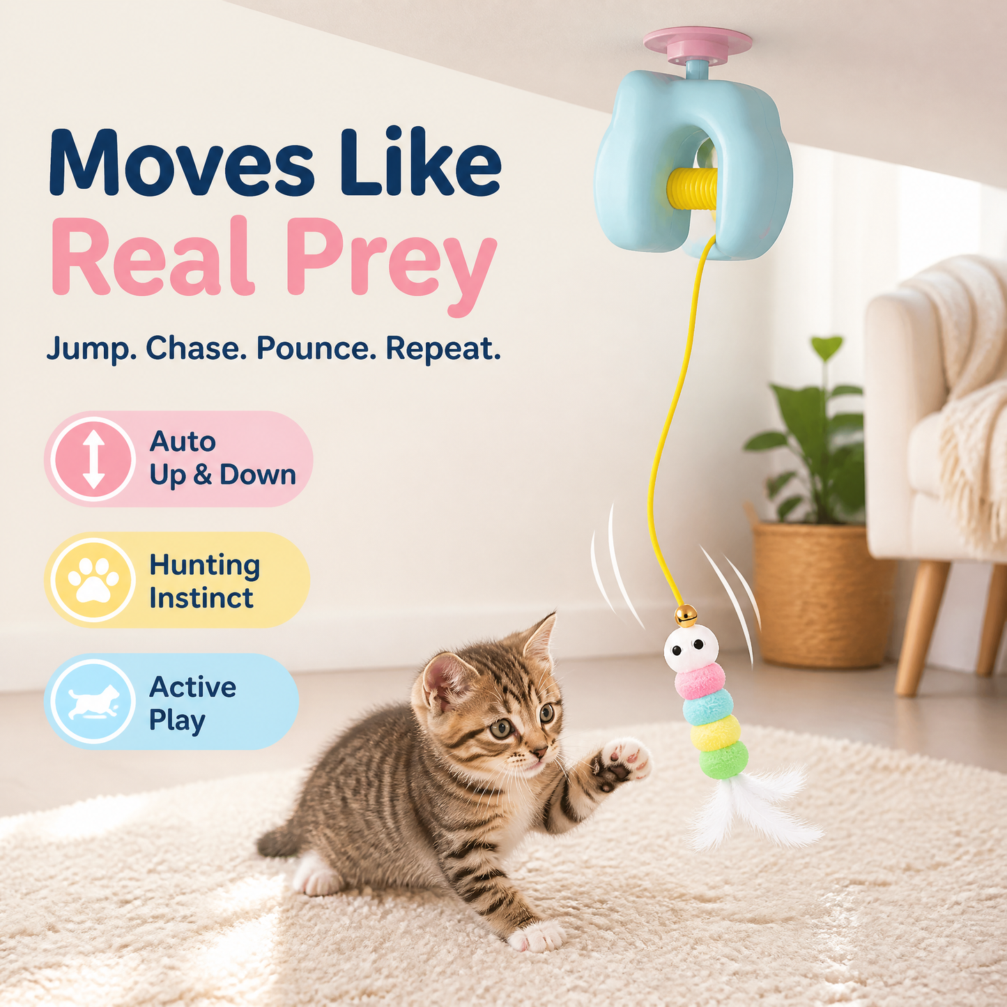 The 24/7 Playmate: Automatic Retractable Interactive Cat Teaser Toy