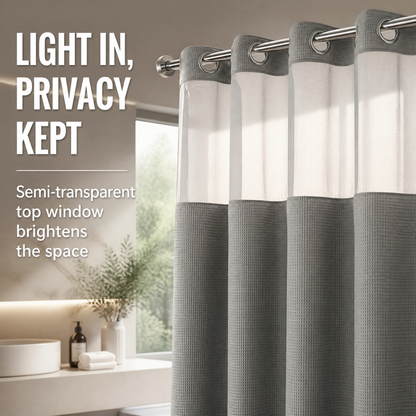 No-Drill Waffle Weave Shower Curtain - Water-Repellent Bathroom Partition with Sheer Window, Easy Install Stall Shower Liner for Modern Bathroom