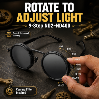ND9 Adjustable Dimming Sunglasses, Retro Round UV400 Polarized Outdoor Glasses