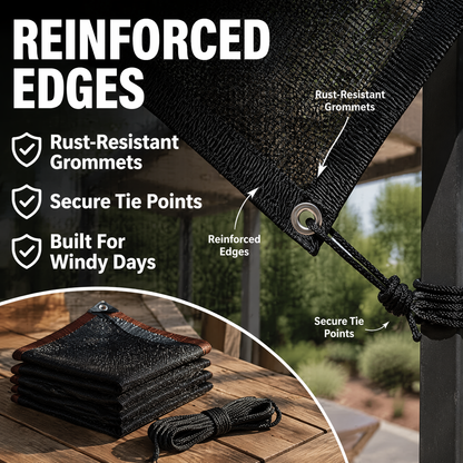 90% Blackout Cloth (Black) - 10 x 13ft UV-Resistant Shade Net with Reinforced Rivets, Suitable for Outdoor Adventures / Camping / Garden / Patio / Greenhouse.Mesh Shade Cloth