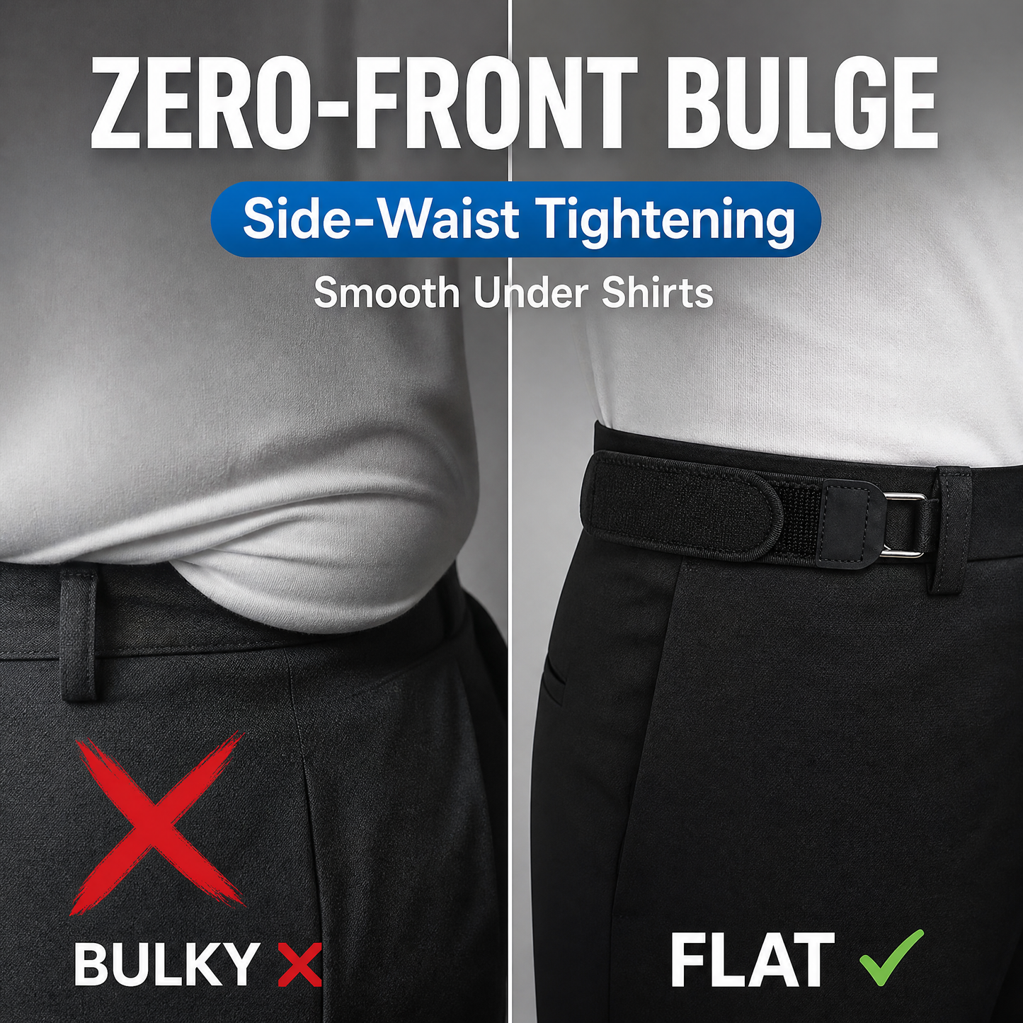 Buckle-Free Invisible Elastic Waist Belt for Jeans (Adjustable Hook & Loop)