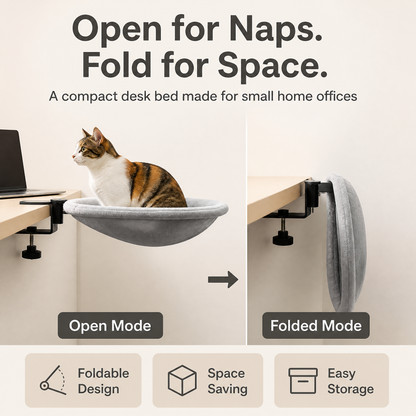 Desk-Mount Cat Hammock, Foldable Pet Bed for Home Office, Soft Faux Rabbit Fur Cat Perch with Clamp, Space-Saving Cat Furniture for Small Cats