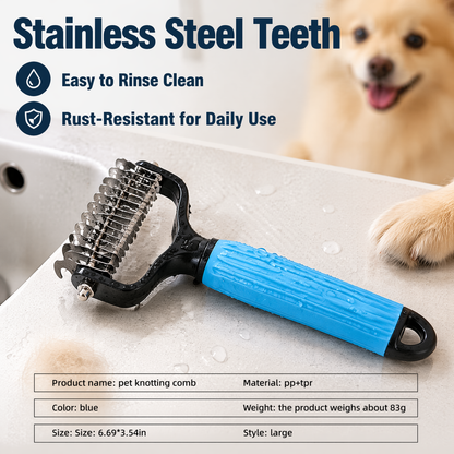 Universal Pet Detangling — Double-Sided Stainless Steel Grooming Tool for Coat Care & Shedding Removal