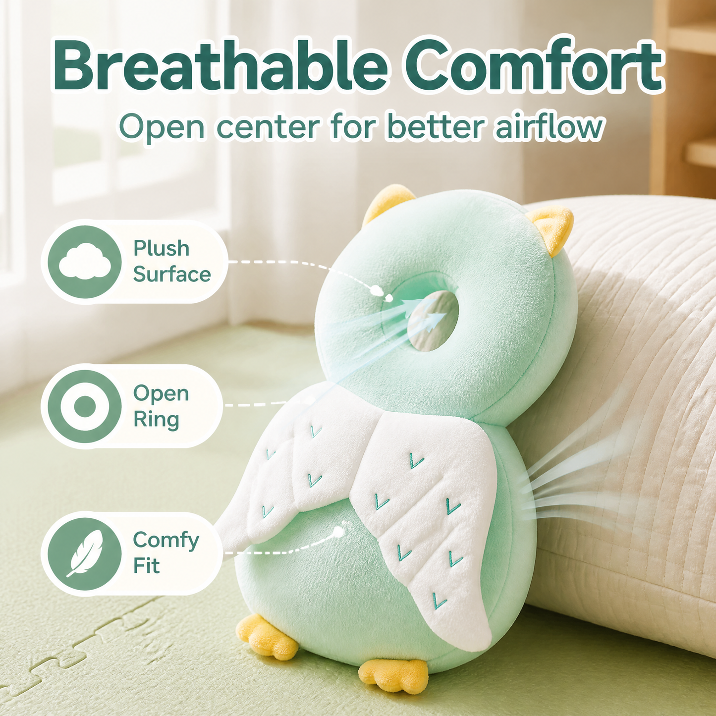 Baby Head Protector Backpack, Anti-Fall Infant Safety Cushion for Toddlers Learning to Walk, Breathable Soft Plush Pillow for Head & Back Protection