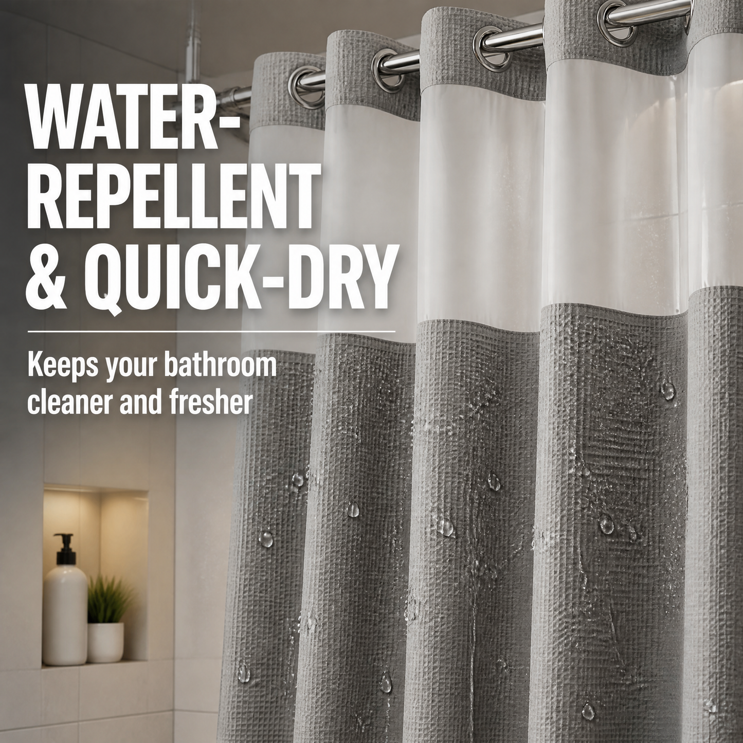 No-Drill Waffle Weave Shower Curtain - Water-Repellent Bathroom Partition with Sheer Window, Easy Install Stall Shower Liner for Modern Bathroom