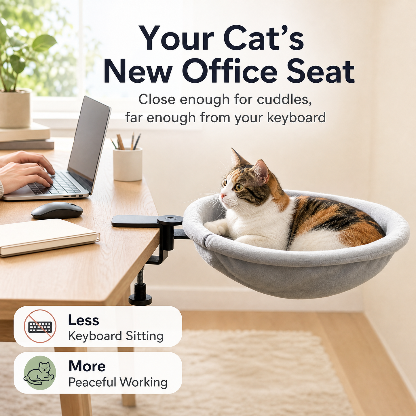 Desk-Mount Cat Hammock, Foldable Pet Bed for Home Office, Soft Faux Rabbit Fur Cat Perch with Clamp, Space-Saving Cat Furniture for Small Cats