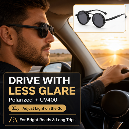 ND9 Adjustable Dimming Sunglasses, Retro Round UV400 Polarized Outdoor Glasses