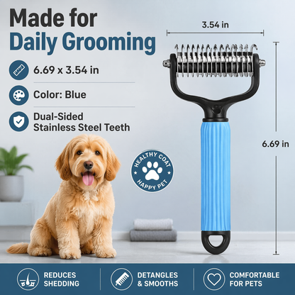 Universal Pet Detangling — Double-Sided Stainless Steel Grooming Tool for Coat Care & Shedding Removal