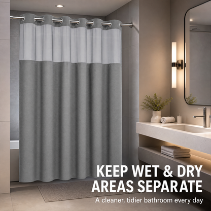 No-Drill Waffle Weave Shower Curtain - Water-Repellent Bathroom Partition with Sheer Window, Easy Install Stall Shower Liner for Modern Bathroom
